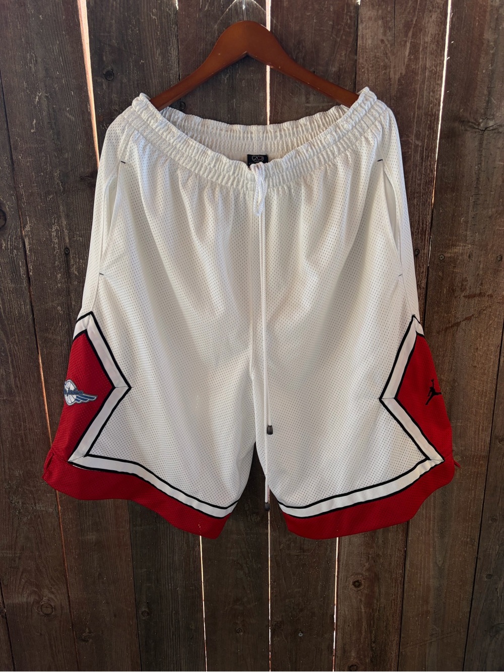 Men's White Air Jordan Athletic Y2K Mesh Shorts with Red Trim